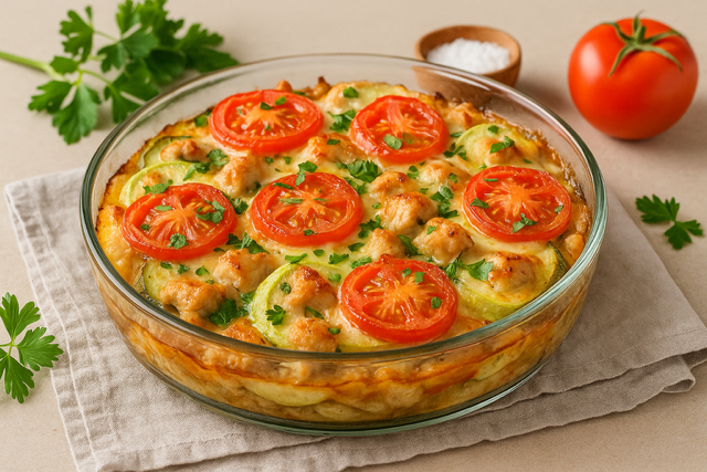Запеканка из курицы с кабачками и грибами — сочный летний ужин