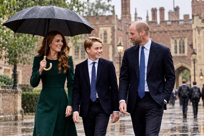 Принц Джордж начал учёбу в Итоне под проливным дождем