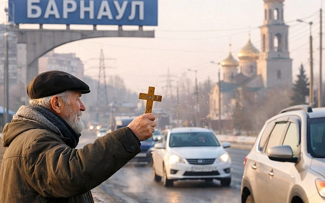 В Барнауле пожилой мужчина каждое утро благословляет автомобилистов