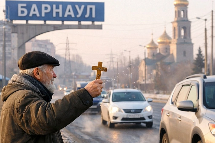 В Барнауле пожилой мужчина каждое утро благословляет автомобилистов