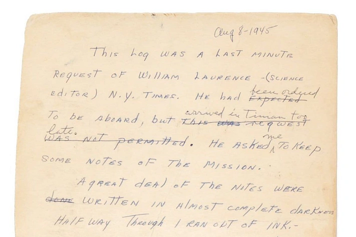 На продажу выставлен дневник пилота, сбросившего бомбу на Хиросиму