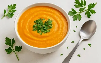 Крем‑суп из запечённой тыквы с морковью и имбирём