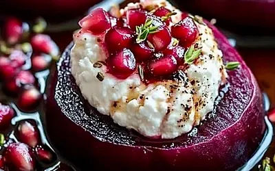 Жареная свёкла со взбитой фетой и гранатовой патокой