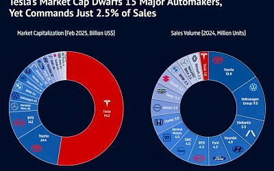Tesla стоит дороже всех, но продаёт меньше всех — инфографика недели