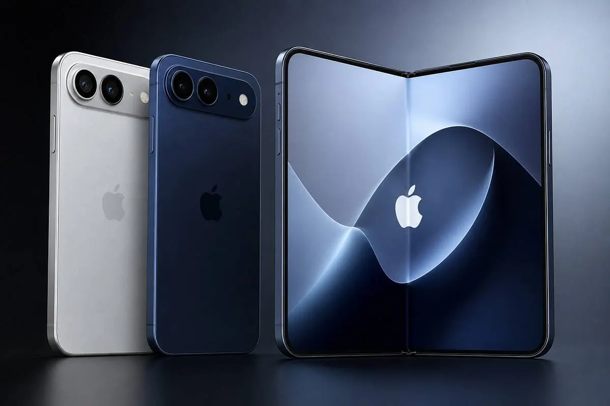 Складной iPhone показали в серебристом и тёмно-синем