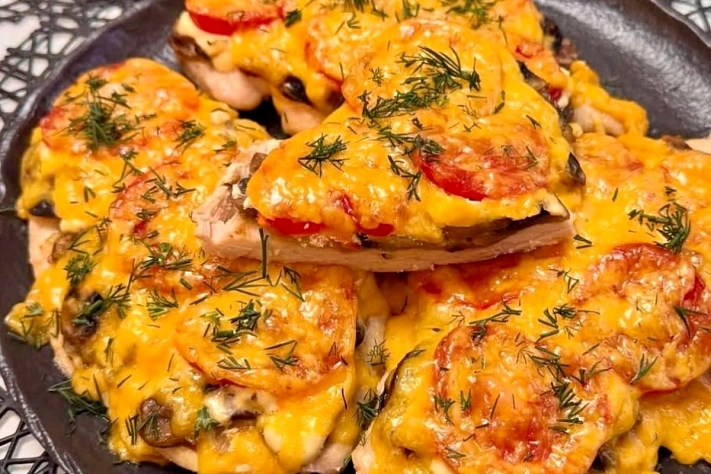 Сочное куриное филе с грибами под шубкой