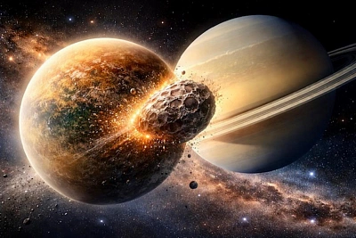 титан и потерянный спутник,как столкновение могло изменить систему сатурна