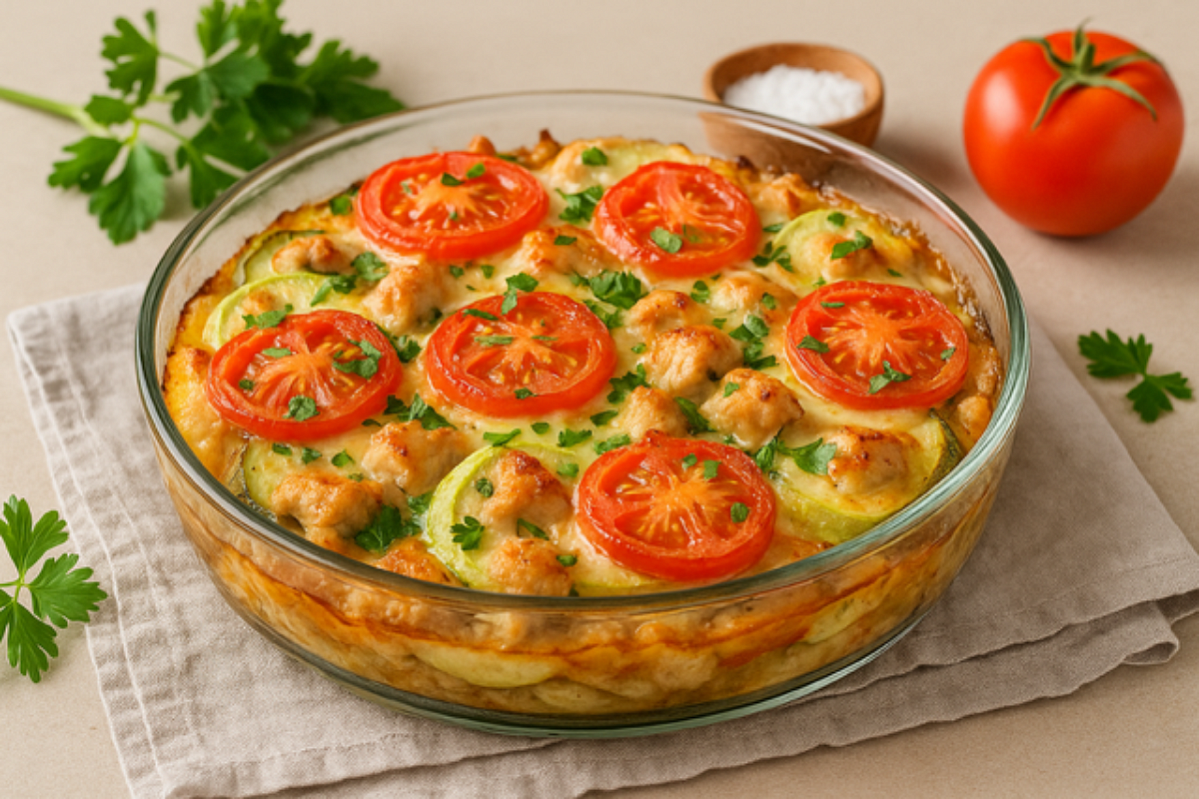 Запеканка из курицы с кабачками и грибами — сочный летний ужин