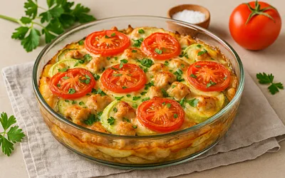 Запеканка из курицы с кабачками и грибами — сочный летний ужин