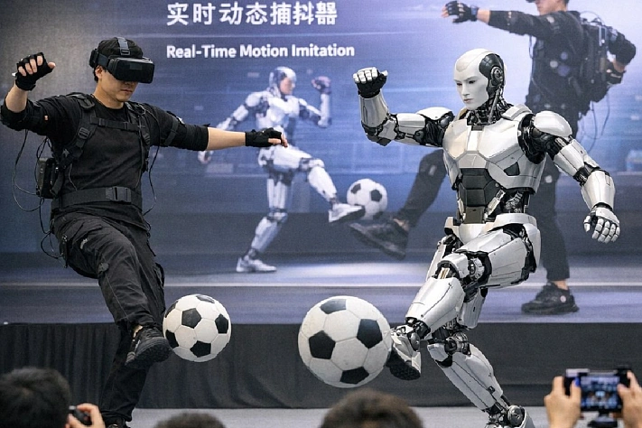 В Китае показали человекоподобного робота, повторяющего движения оператора 