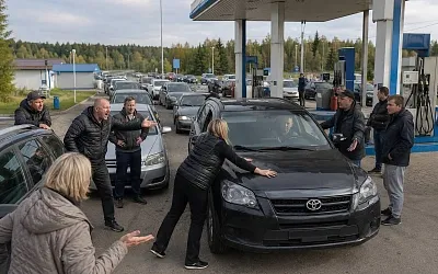 В Подмосковье водитель едва не наехал на женщину у АЗС