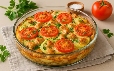 Запеканка из курицы с кабачками и грибами — сочный летний ужин