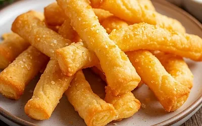 Простые сырные палочки из слоёного теста с кунжутом и паприкой