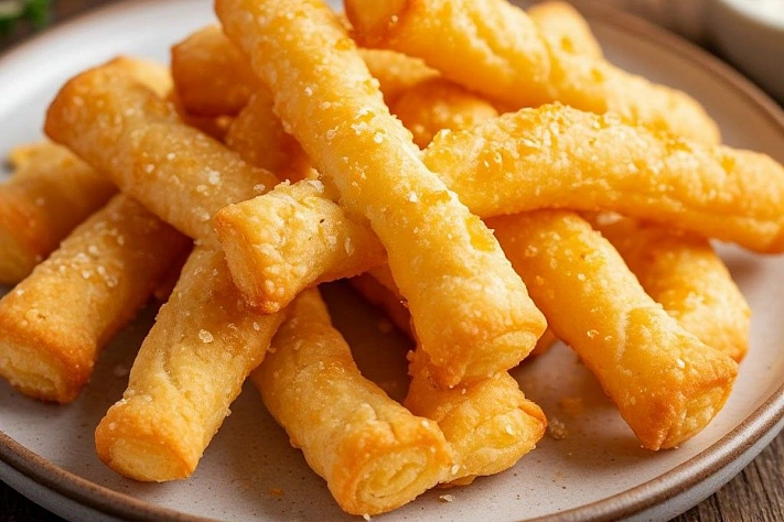 Простые сырные палочки из слоёного теста с кунжутом и паприкой