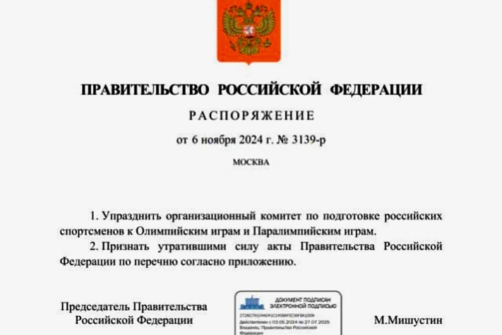 Правительство России упразднило оргкомитет по подготовке к Олимпийским играм