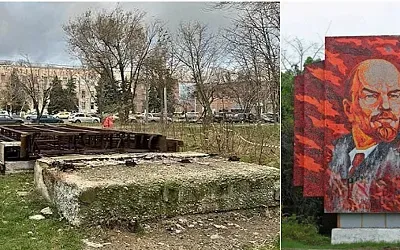 В Таганроге шторм повалил массивное панно с Лениным
