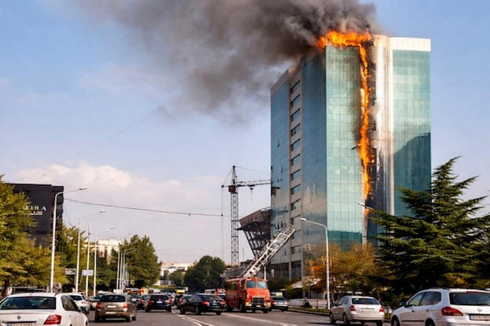 Пожар произошёл в небоскрёбе Liberty Bank в Тбилиси