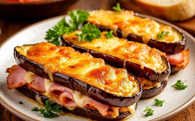 Бутерброды из баклажанов с ветчиной и сыром