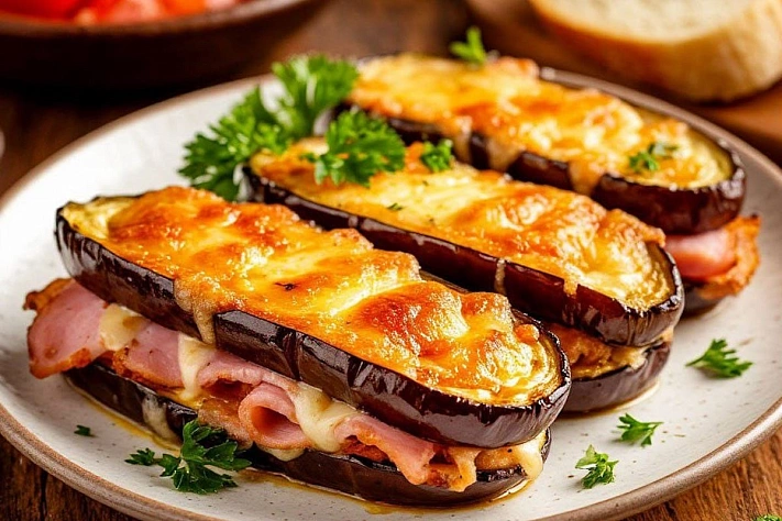 Бутерброды из баклажанов с ветчиной и сыром