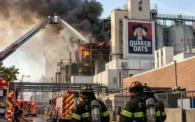После взрыва на заводе Quaker Oats в Айове вспыхнул пожар