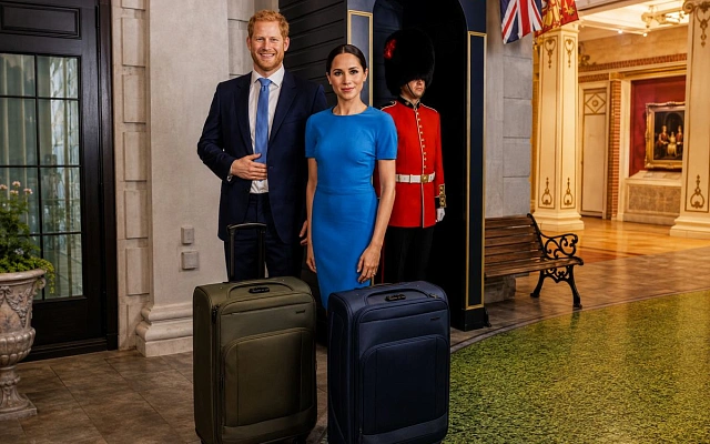 Сассекских в Madame Tussauds встретили с чемоданами