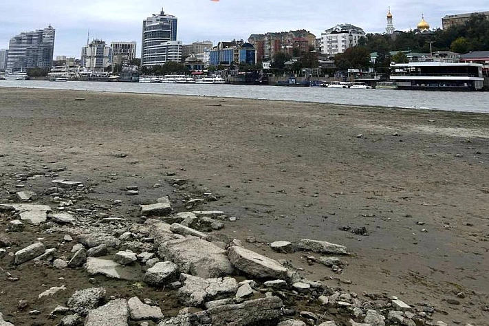 Мощный ветер вызвал резкий спад уровня воды в Дону