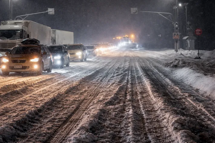 Снегопад остановил движение на федеральных трассах